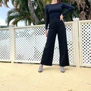 Ralph Lauren Collection Purple Label Black Wool Wide Leg Pants High Waisted